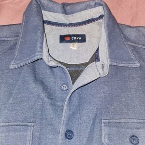 Cova Mens Blue Heathered Knit Button Down Shirt Jacket Long Sleeve Large